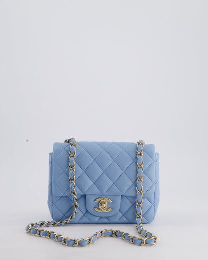 *HOT COLOUR* Chanel Sky Blue Mini Square Bag in Lambskin Leather with Champagne Hardware