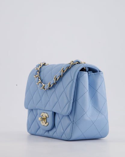 *HOT COLOUR* Chanel Sky Blue Mini Square Bag in Lambskin Leather with Champagne Hardware