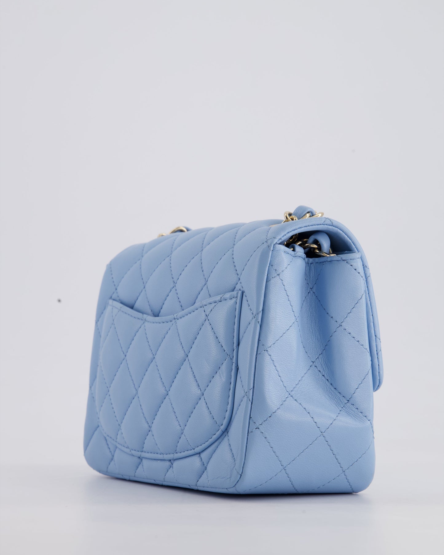 *HOT COLOUR* Chanel Sky Blue Mini Square Bag in Lambskin Leather with Champagne Hardware