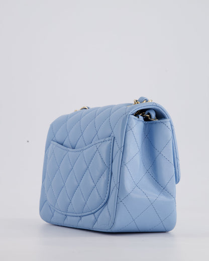 *HOT COLOUR* Chanel Sky Blue Mini Square Bag in Lambskin Leather with Champagne Hardware