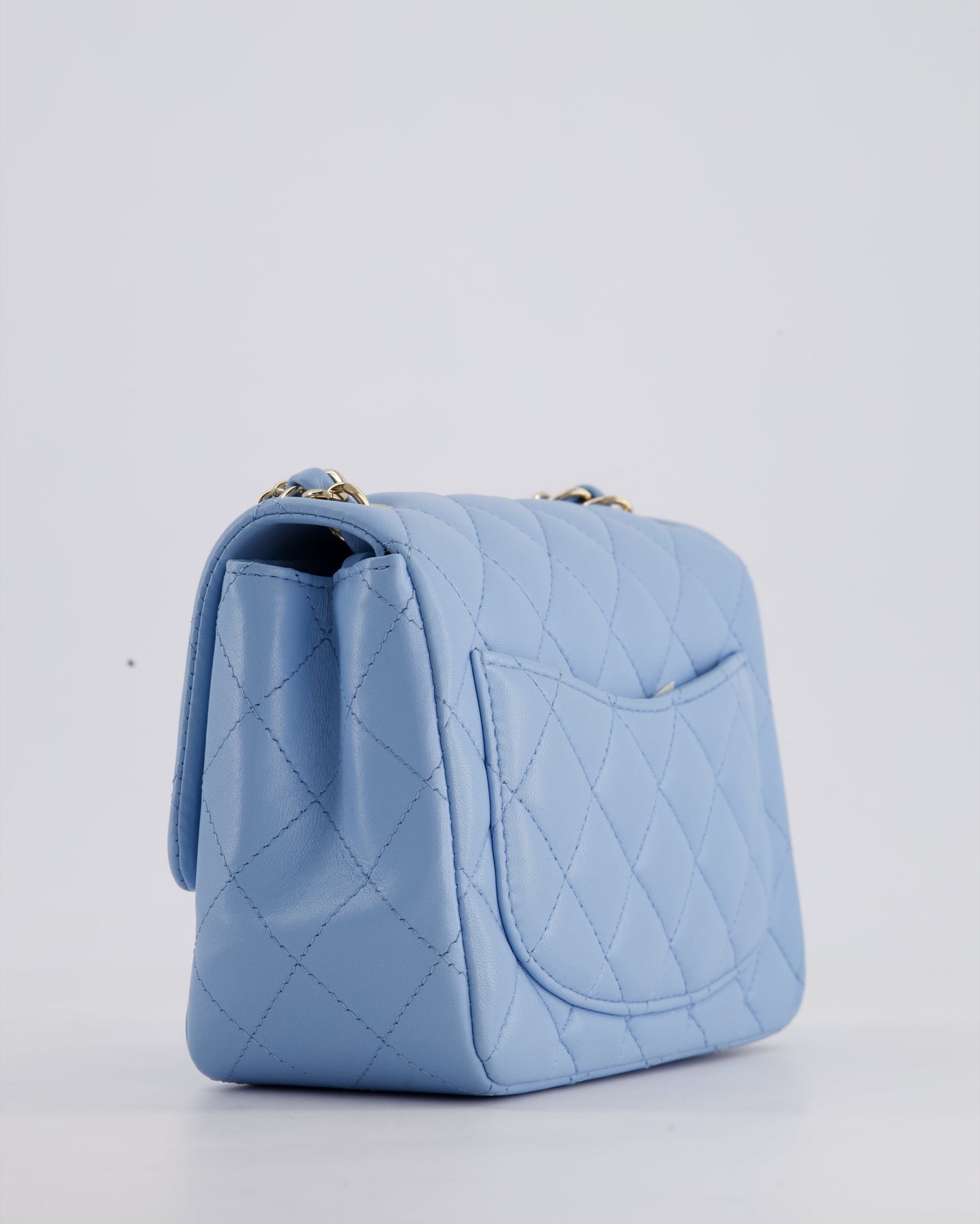 *HOT COLOUR* Chanel Sky Blue Mini Square Bag in Lambskin Leather with Champagne Hardware