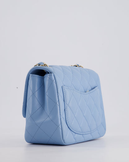 *HOT COLOUR* Chanel Sky Blue Mini Square Bag in Lambskin Leather with Champagne Hardware
