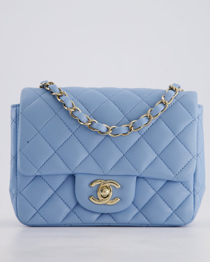*HOT COLOUR* Chanel Sky Blue Mini Square Bag in Lambskin Leather with Champagne Hardware