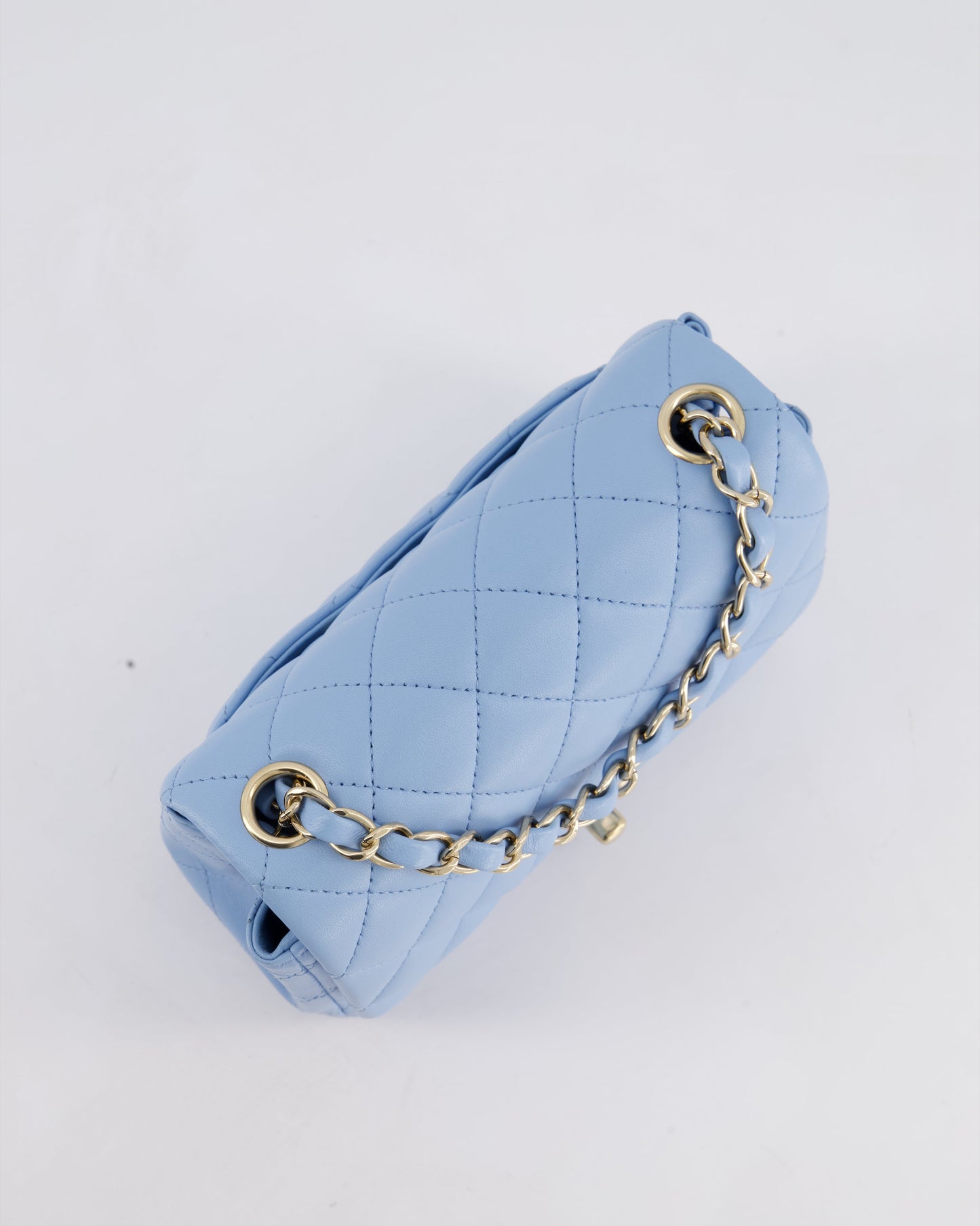 *HOT COLOUR* Chanel Sky Blue Mini Square Bag in Lambskin Leather with Champagne Hardware