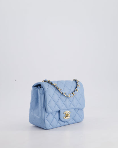 *HOT COLOUR* Chanel Sky Blue Mini Square Bag in Lambskin Leather with Champagne Hardware