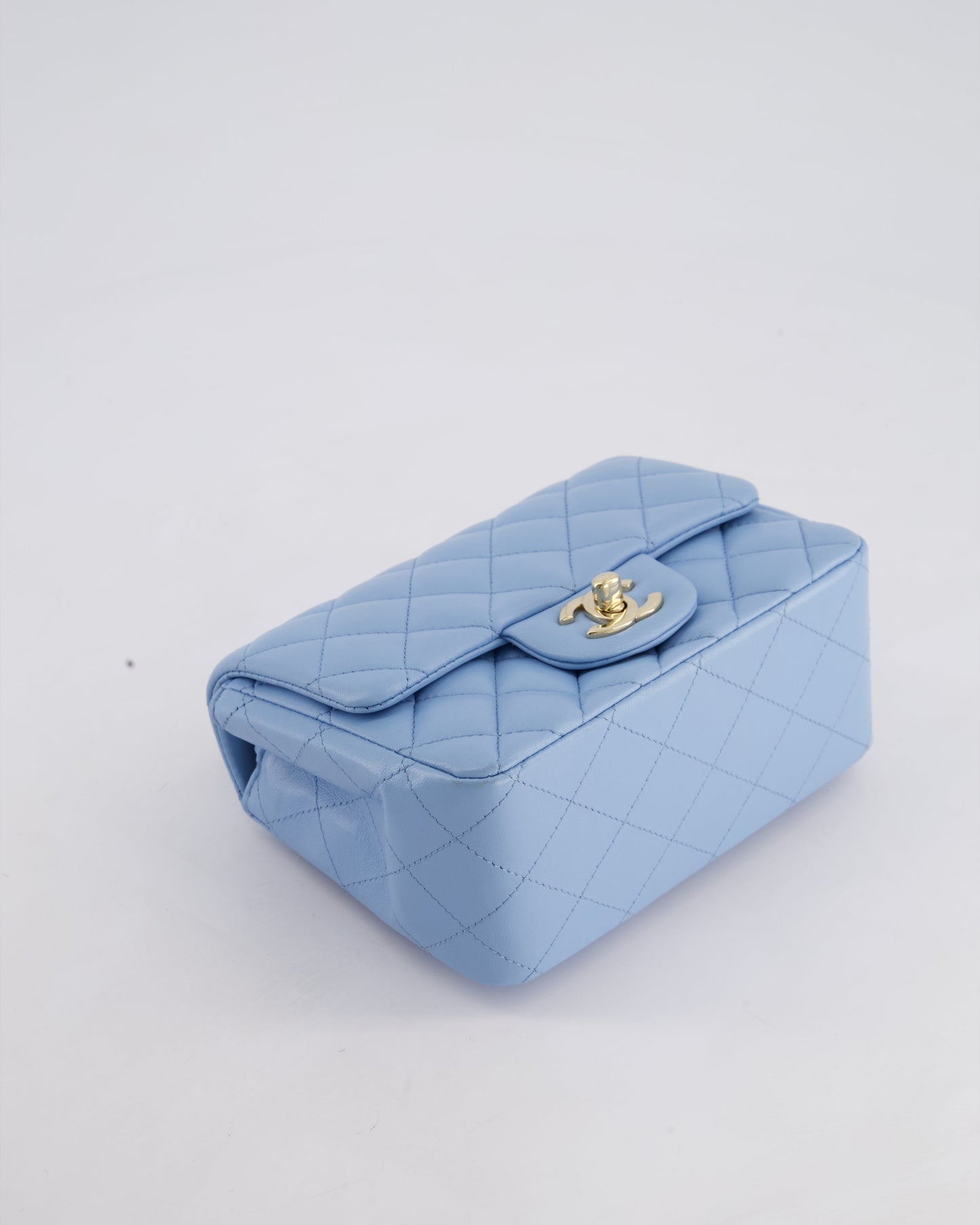 *HOT COLOUR* Chanel Sky Blue Mini Square Bag in Lambskin Leather with Champagne Hardware