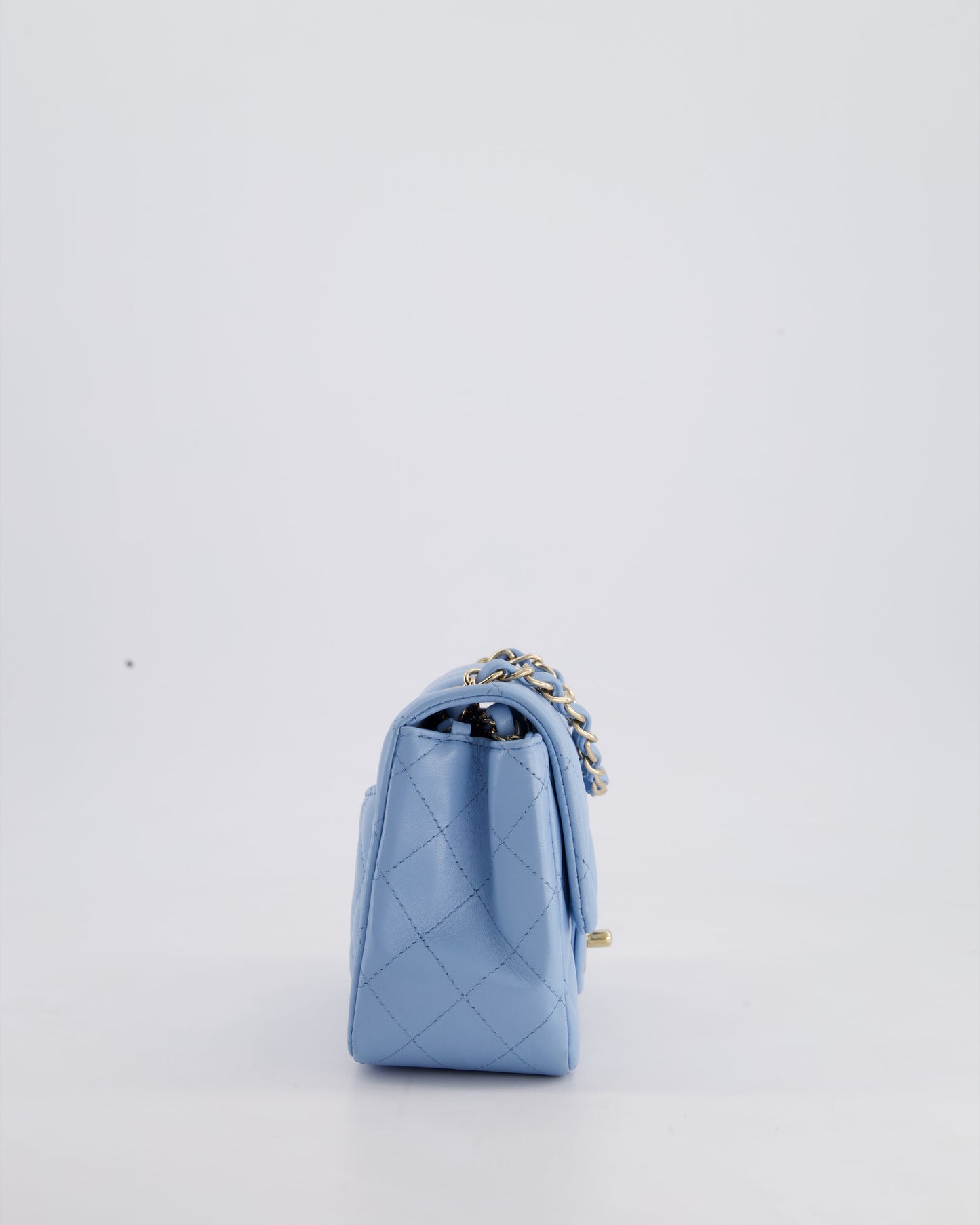 *HOT COLOUR* Chanel Sky Blue Mini Square Bag in Lambskin Leather with Champagne Hardware
