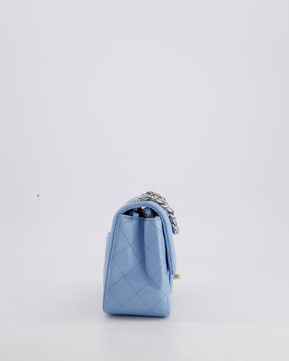 *HOT COLOUR* Chanel Sky Blue Mini Square Bag in Lambskin Leather with Champagne Hardware