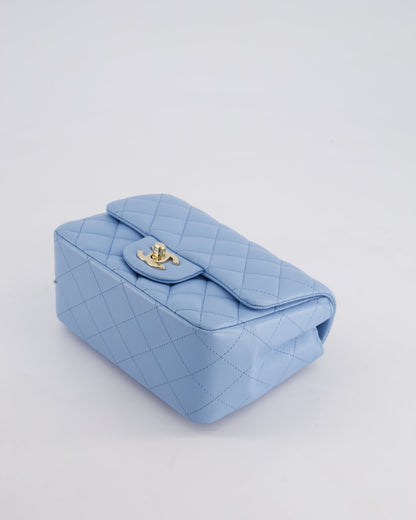 *HOT COLOUR* Chanel Sky Blue Mini Square Bag in Lambskin Leather with Champagne Hardware