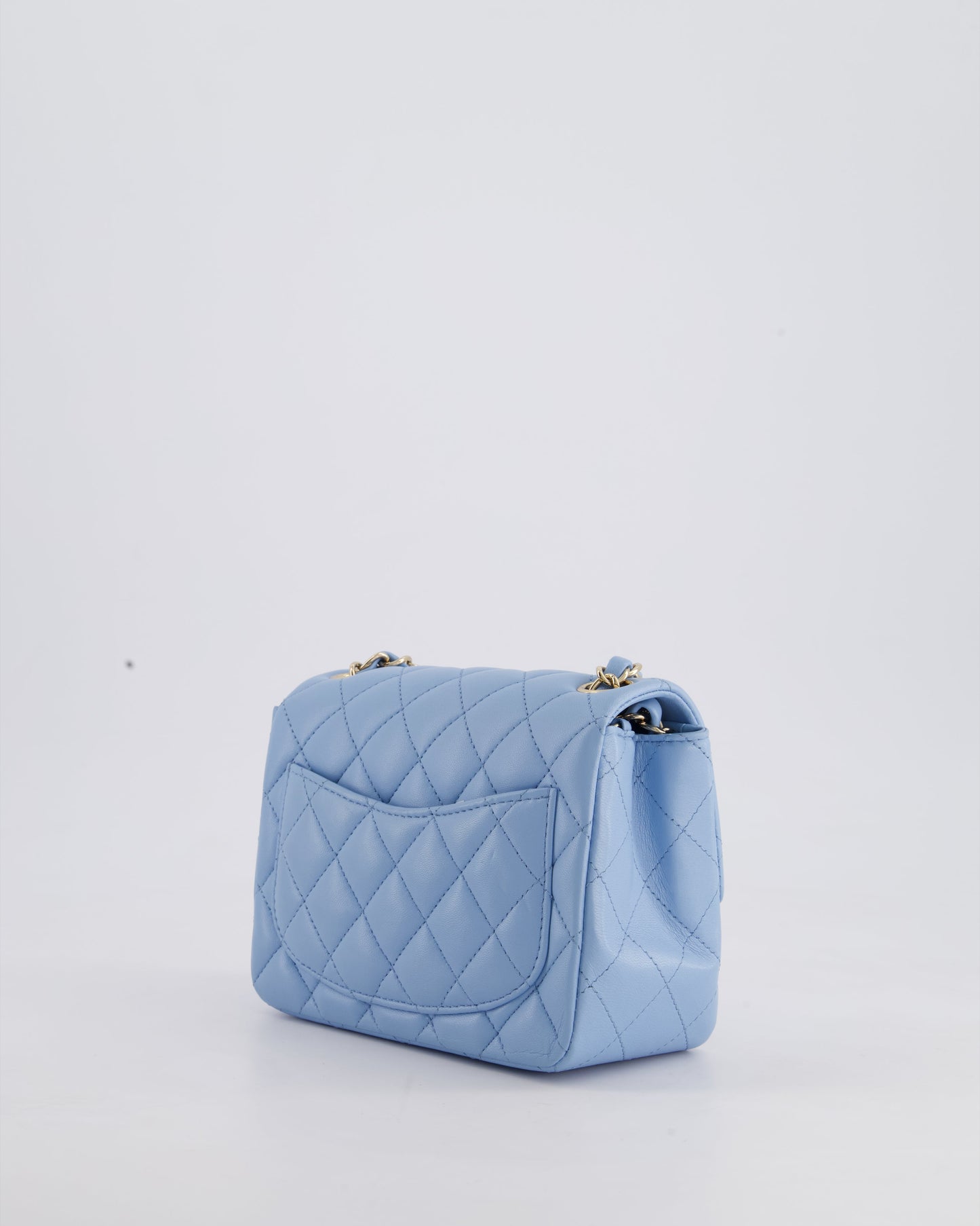 *HOT COLOUR* Chanel Sky Blue Mini Square Bag in Lambskin Leather with Champagne Hardware