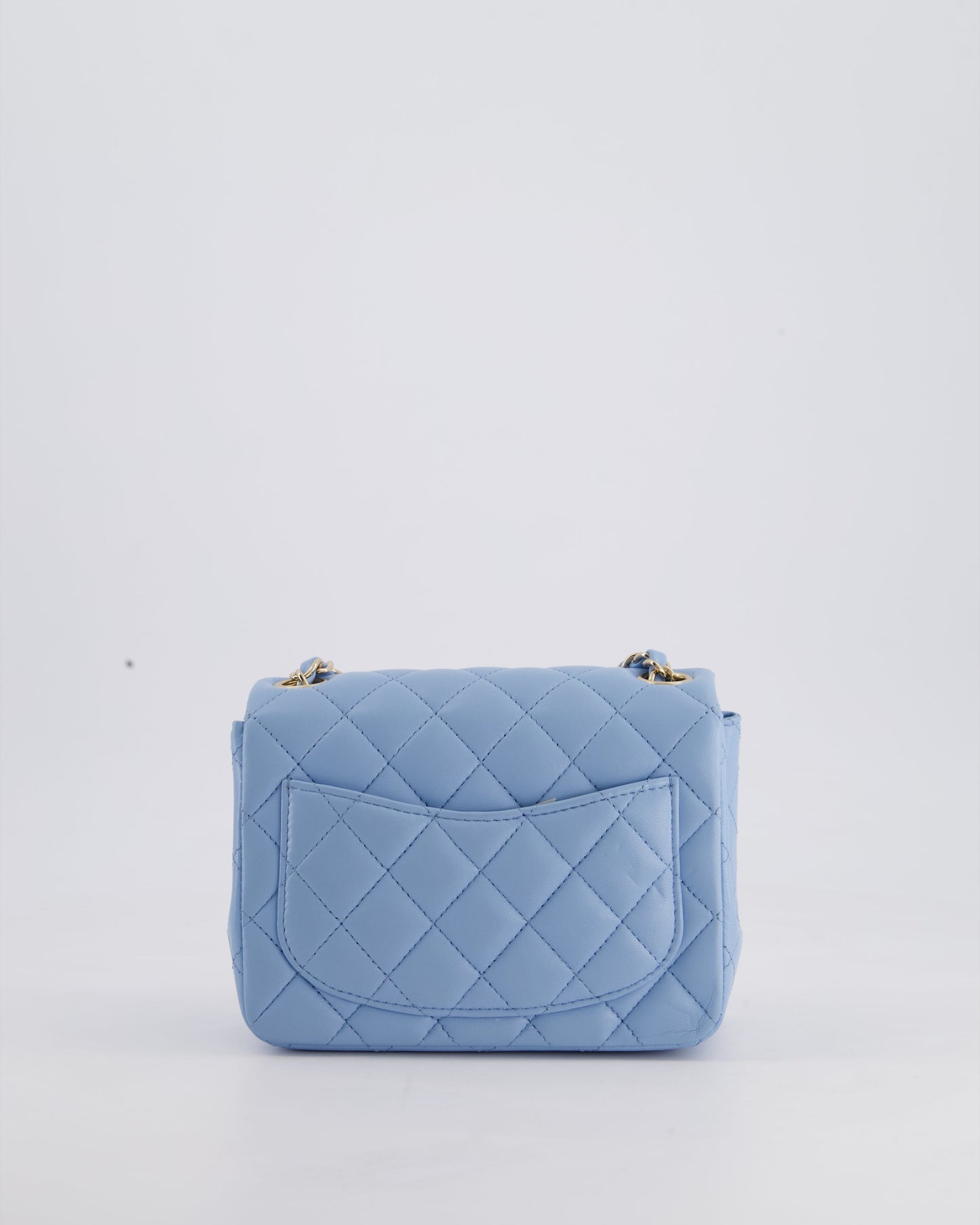 *HOT COLOUR* Chanel Sky Blue Mini Square Bag in Lambskin Leather with Champagne Hardware