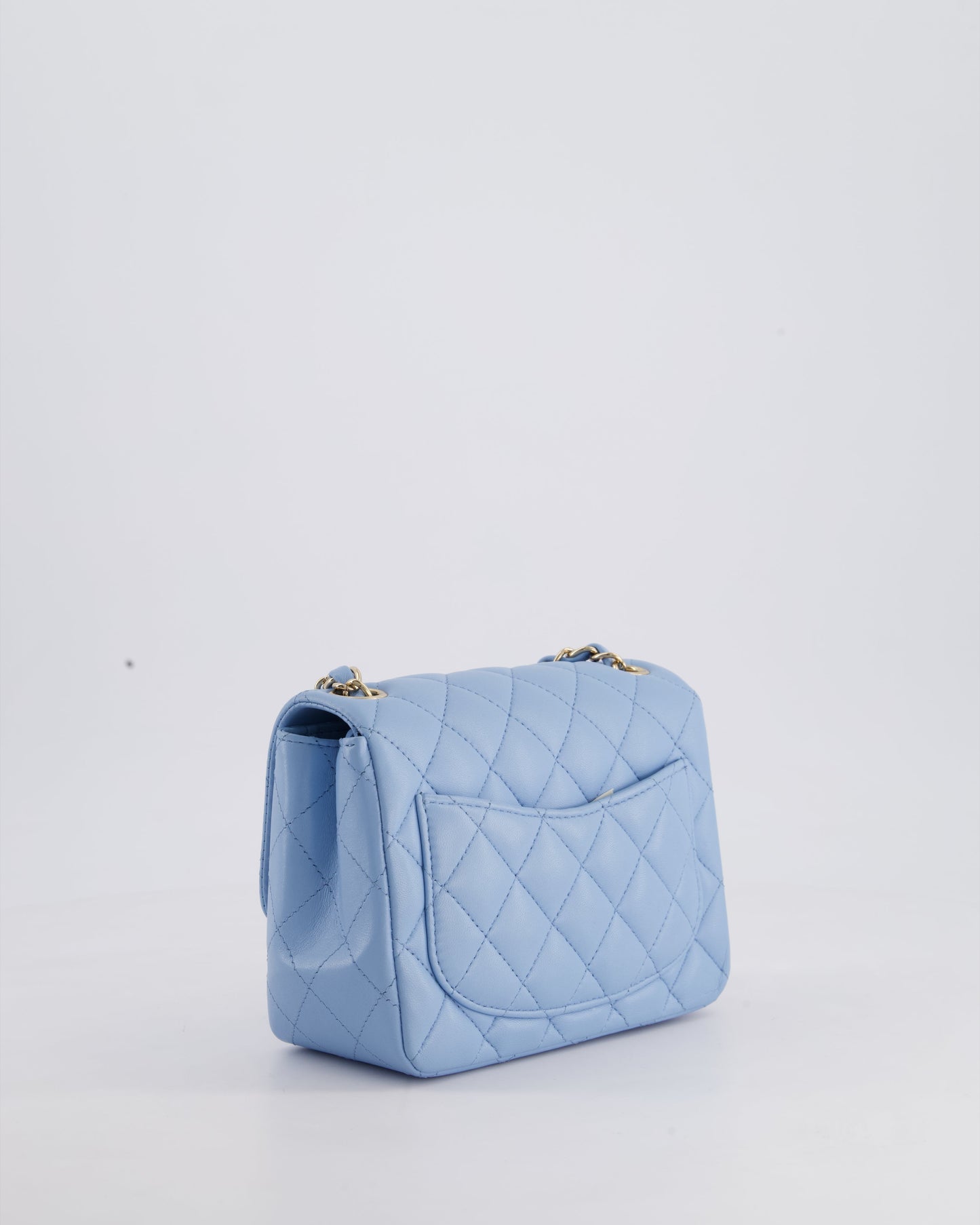 *HOT COLOUR* Chanel Sky Blue Mini Square Bag in Lambskin Leather with Champagne Hardware