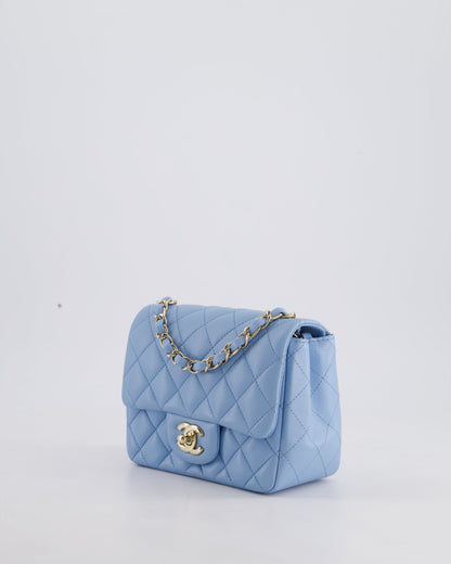 *HOT COLOUR* Chanel Sky Blue Mini Square Bag in Lambskin Leather with Champagne Hardware