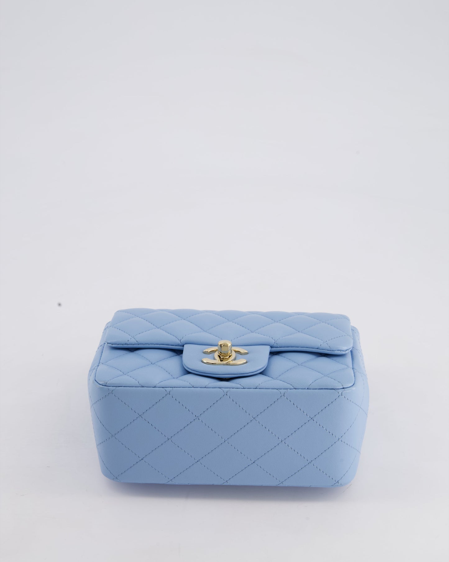 *HOT COLOUR* Chanel Sky Blue Mini Square Bag in Lambskin Leather with Champagne Hardware