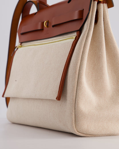 *HOT* Hermès Herbag Zip Retourne 31 Brides De Gala Bag in Rouge H & Ecru Toille H Canvas, Rouge H Vache Hunter Leather with Gold Hardware