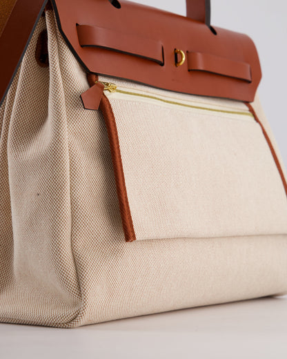 *HOT* Hermès Herbag Zip Retourne 31 Brides De Gala Bag in Rouge H & Ecru Toille H Canvas, Rouge H Vache Hunter Leather with Gold Hardware