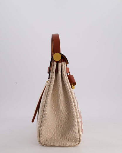 *HOT* Hermès Herbag Zip Retourne 31 Brides De Gala Bag in Rouge H & Ecru Toille H Canvas, Rouge H Vache Hunter Leather with Gold Hardware