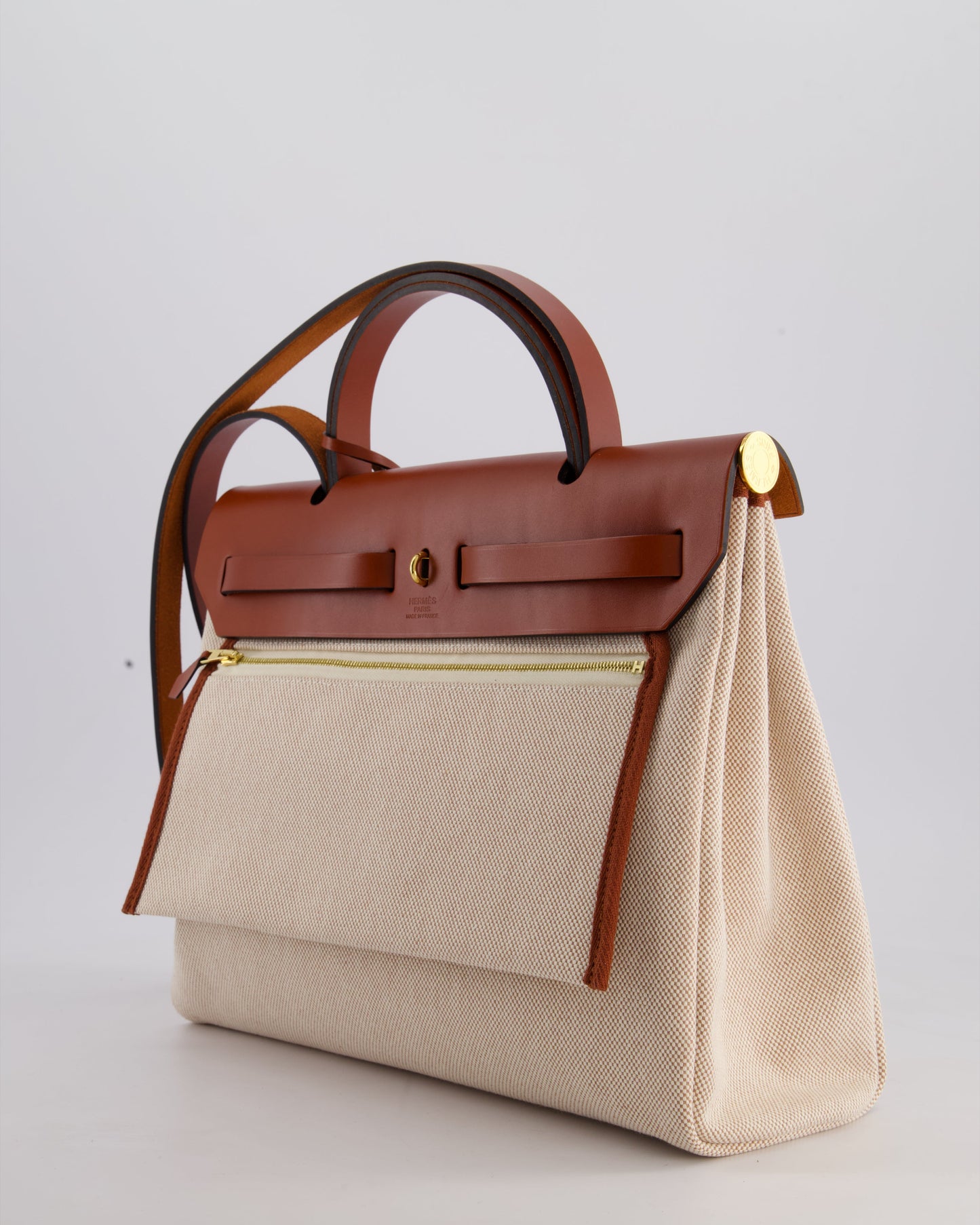 *HOT* Hermès Herbag Zip Retourne 31 Brides De Gala Bag in Rouge H & Ecru Toille H Canvas, Rouge H Vache Hunter Leather with Gold Hardware