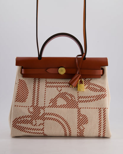 *HOT* Hermès Herbag Zip Retourne 31 Brides De Gala Bag in Rouge H & Ecru Toille H Canvas, Rouge H Vache Hunter Leather with Gold Hardware
