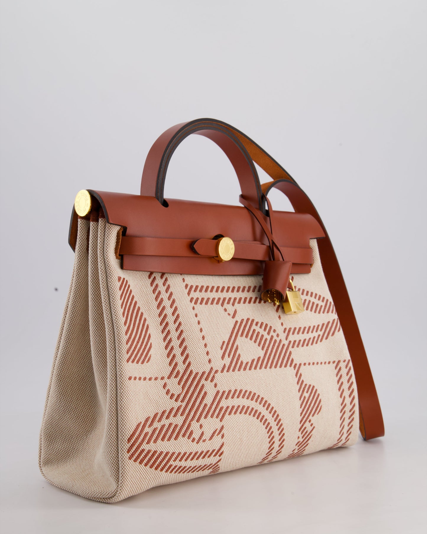 *HOT* Hermès Herbag Zip Retourne 31 Brides De Gala Bag in Rouge H & Ecru Toille H Canvas, Rouge H Vache Hunter Leather with Gold Hardware