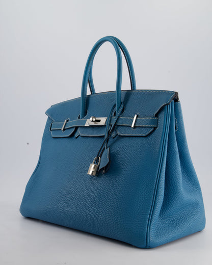 Hermès Birkin 35cm Retourne Bag in Bleu Jean Togo Leather with Palladium Hardware