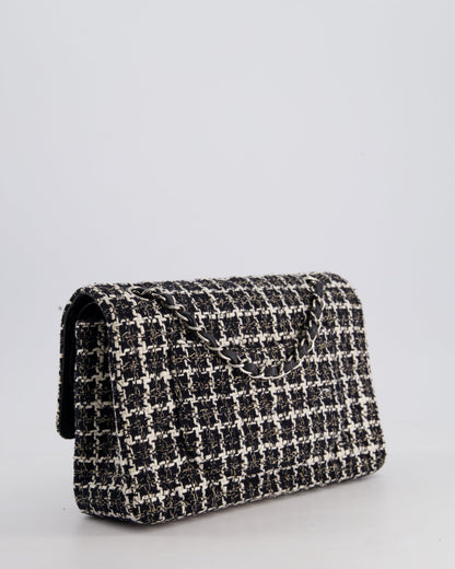 Chanel Medium Classic Double Flap Bag in Black and White Tweed with Silver Hardware