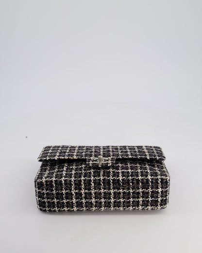 Chanel Medium Classic Double Flap Bag in Black and White Tweed with Silver Hardware