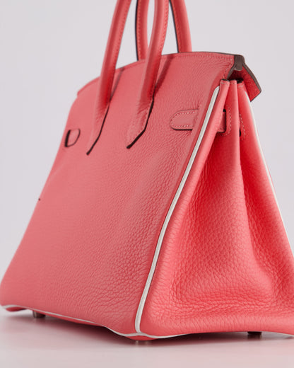 *RARE* Hermès Birkin HSS 25cm Retourne in Rose D'Ete and White Clemence Leather with Palladium Hardware&nbsp;