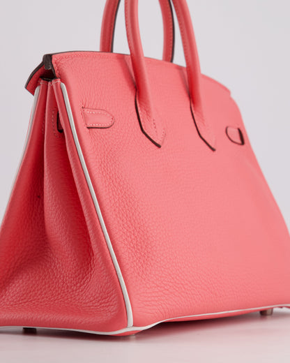 *RARE* Hermès Birkin HSS 25cm Retourne in Rose D'Ete and White Clemence Leather with Palladium Hardware&nbsp;
