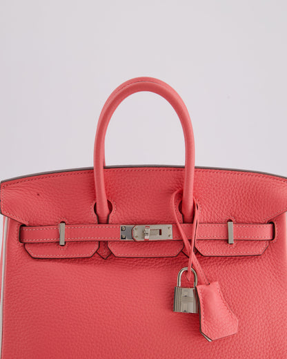 *RARE* Hermès Birkin HSS 25cm Retourne in Rose D'Ete and White Clemence Leather with Palladium Hardware&nbsp;