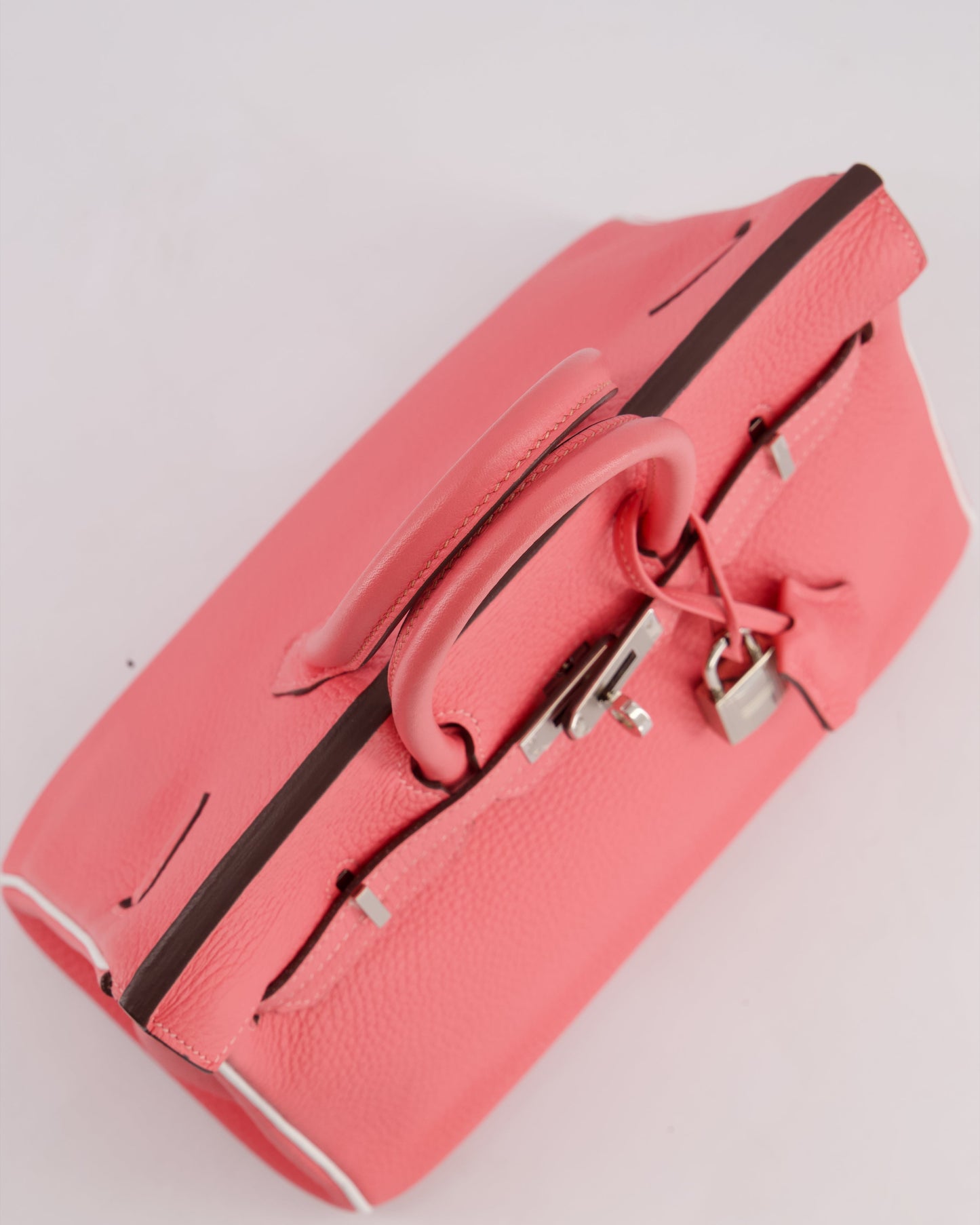 *RARE* Hermès Birkin HSS 25cm Retourne in Rose D'Ete and White Clemence Leather with Palladium Hardware&nbsp;