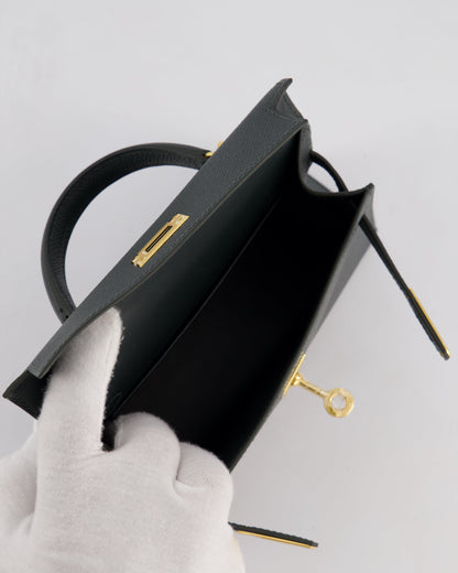 Hermès Mini Kelly II 20cm Bag In Vert Mangrove Epsom Leather with Gold Hardware