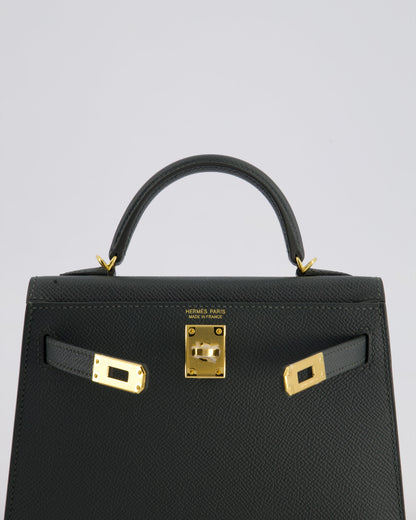 Hermès Mini Kelly II 20cm Bag In Vert Mangrove Epsom Leather with Gold Hardware