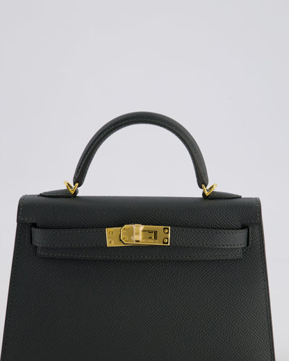 Hermès Mini Kelly II 20cm Bag In Vert Mangrove Epsom Leather with Gold Hardware