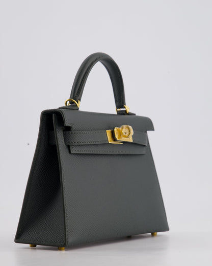 Hermès Mini Kelly II 20cm Bag In Vert Mangrove Epsom Leather with Gold Hardware