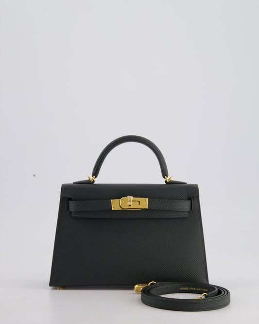 Hermès Mini Kelly II 20cm Bag In Vert Mangrove Epsom Leather with Gold Hardware