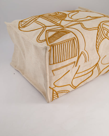 Hermes Beige Embroidered Thalassa Beach Tote Bag