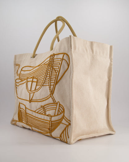 Hermes Beige Embroidered Thalassa Beach Tote Bag