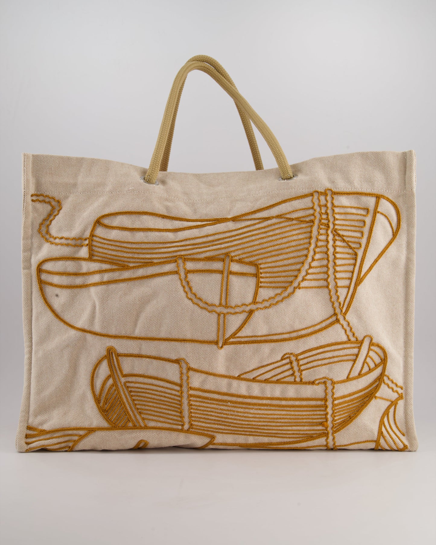 Hermes Beige Embroidered Thalassa Beach Tote Bag