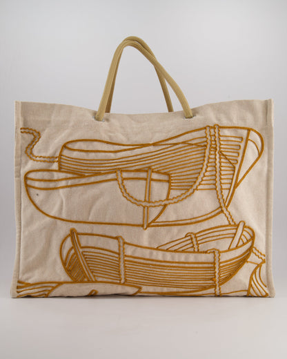Hermes Beige Embroidered Thalassa Beach Tote Bag