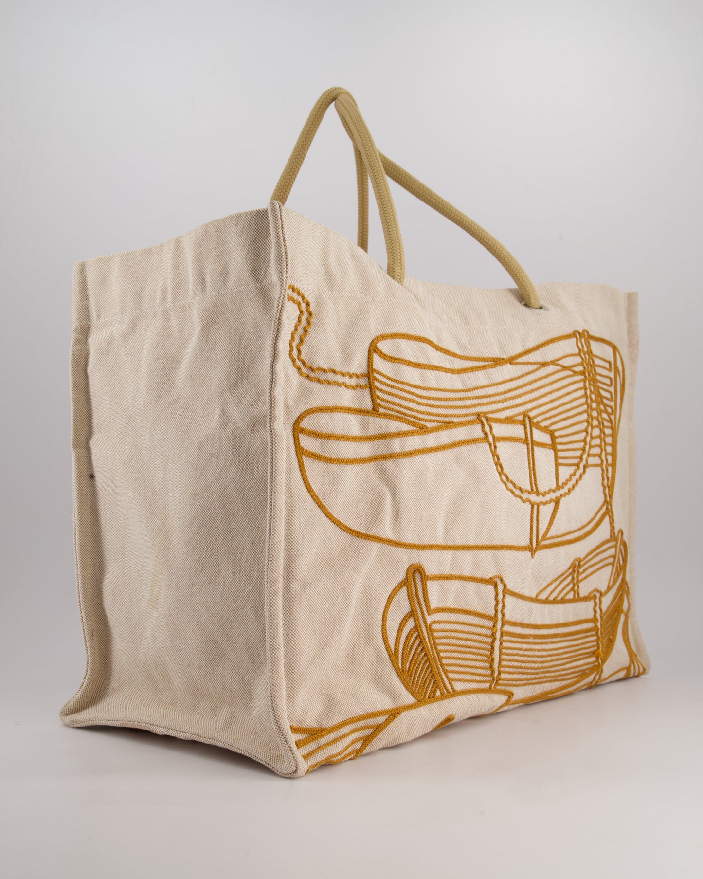 Hermes Beige Embroidered Thalassa Beach Tote Bag