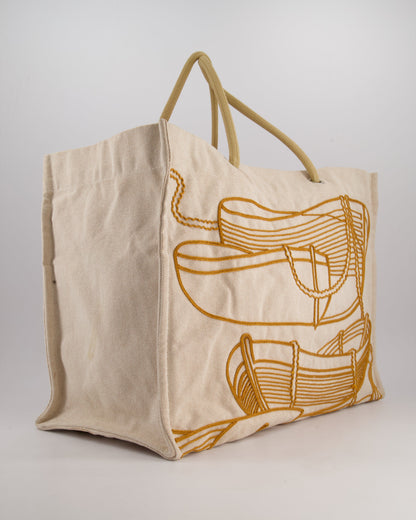 Hermes Beige Embroidered Thalassa Beach Tote Bag