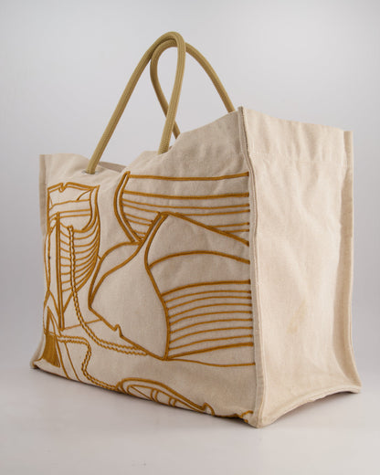Hermes Beige Embroidered Thalassa Beach Tote Bag