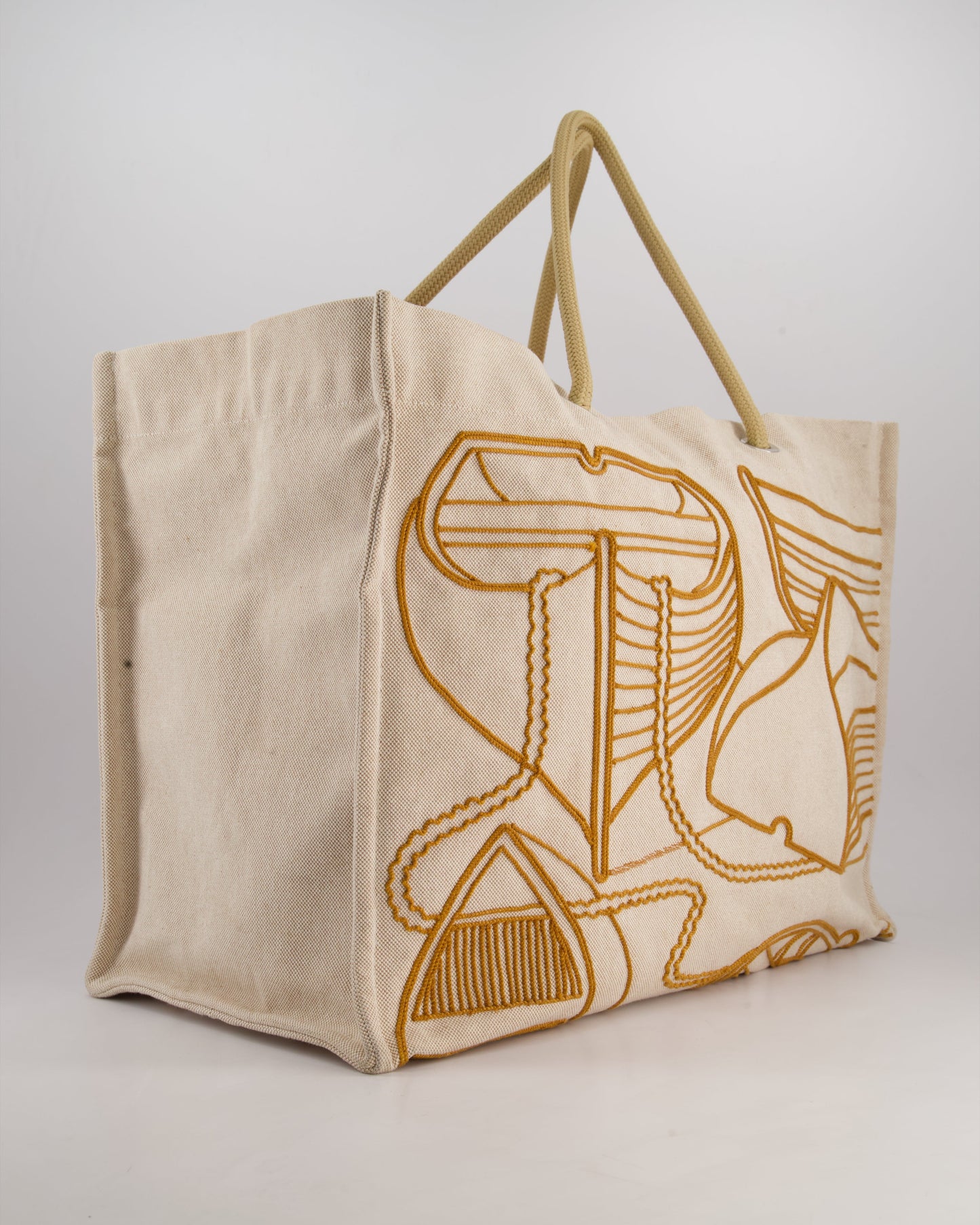 Hermes Beige Embroidered Thalassa Beach Tote Bag