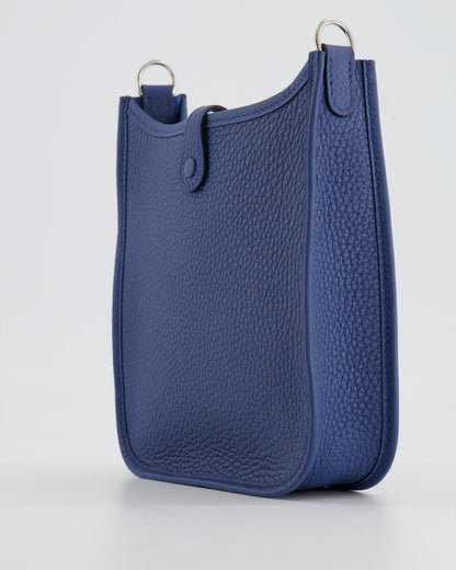 Hermès Mini Evelyne 16 Bag in Bleu de Prusse Clemence Leather with Palladium Hardware