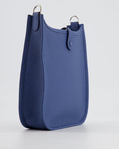 Hermès Mini Evelyne 16 Bag in Bleu de Prusse Clemence Leather with Palladium Hardware