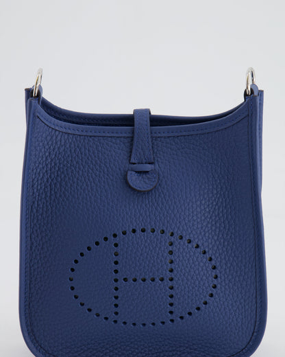 Hermès Mini Evelyne 16 Bag in Bleu de Prusse Clemence Leather with Palladium Hardware