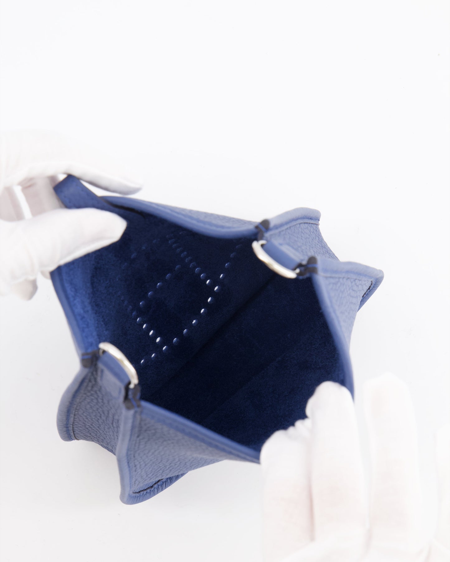 Hermès Mini Evelyne 16 Bag in Bleu de Prusse Clemence Leather with Palladium Hardware