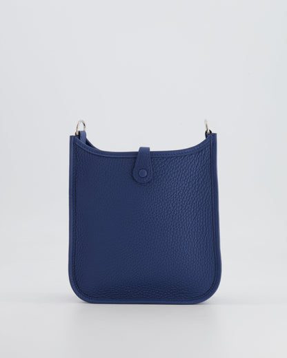 Hermès Mini Evelyne 16 Bag in Bleu de Prusse Clemence Leather with Palladium Hardware