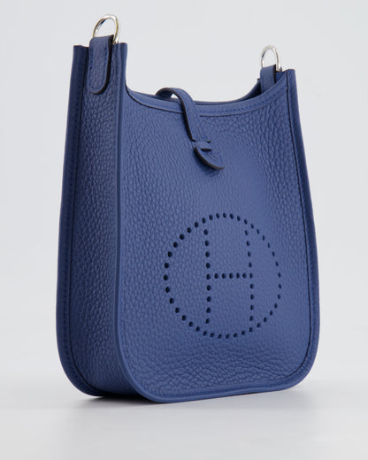 Hermès Mini Evelyne 16 Bag in Bleu de Prusse Clemence Leather with Palladium Hardware